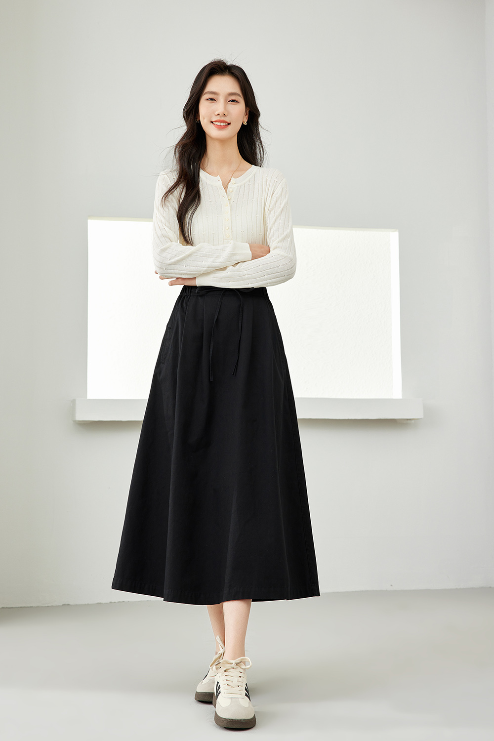 Casual pure cotton A-line skirt