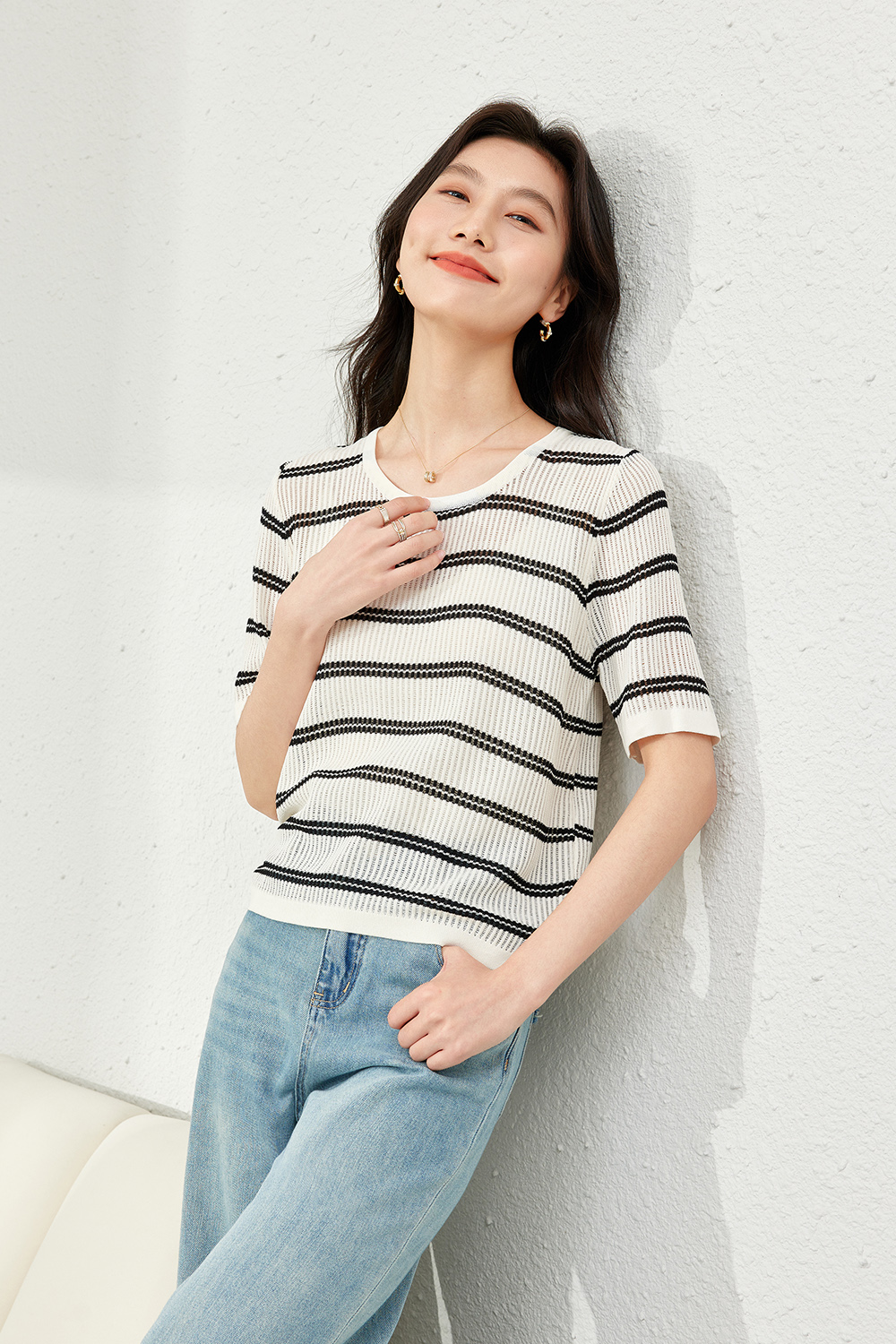 Drawstring Knitted Sweater-VIMLYSTORE