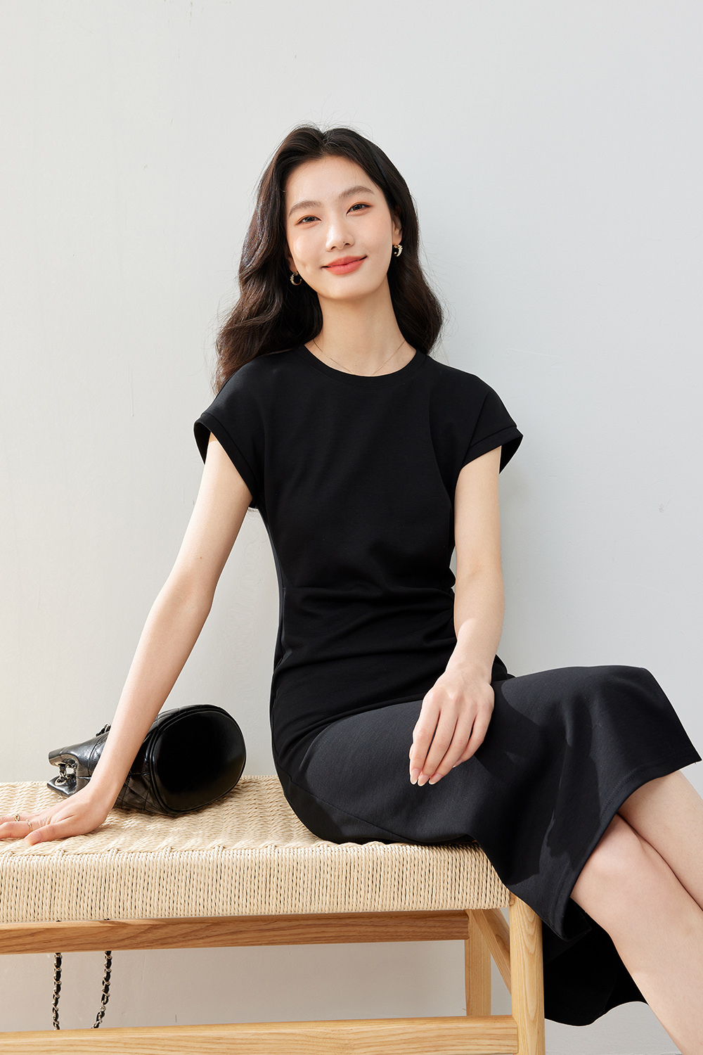 Pleated Cinched Waist Dress