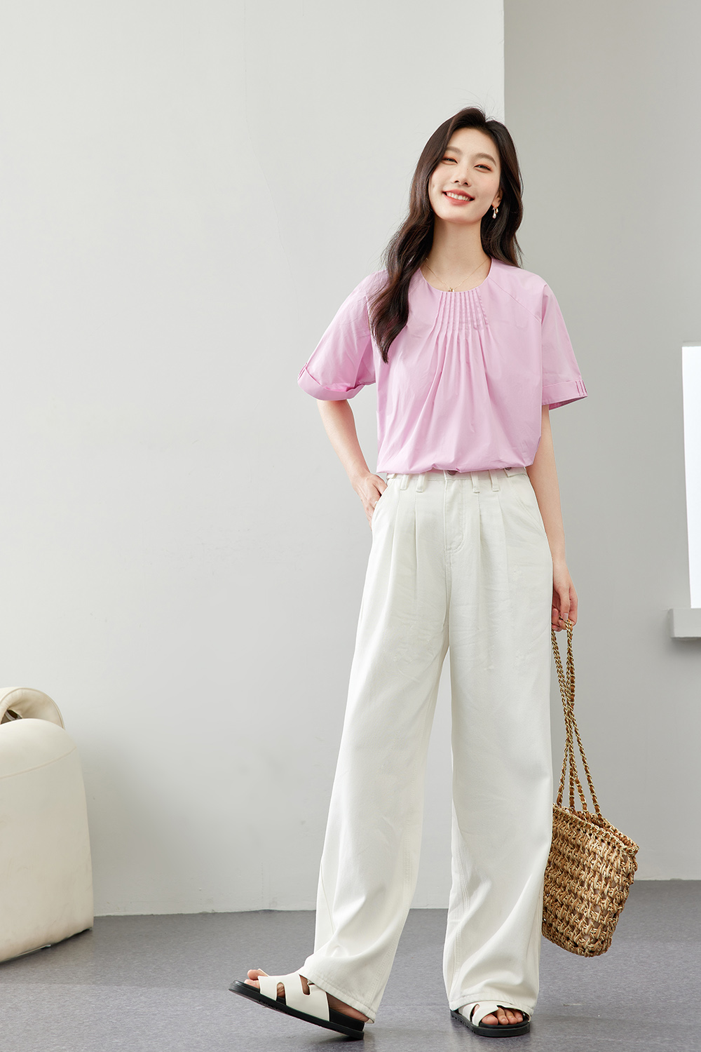 Pleated Decoration Pure Cotton Shirt-VIMLYSTORE