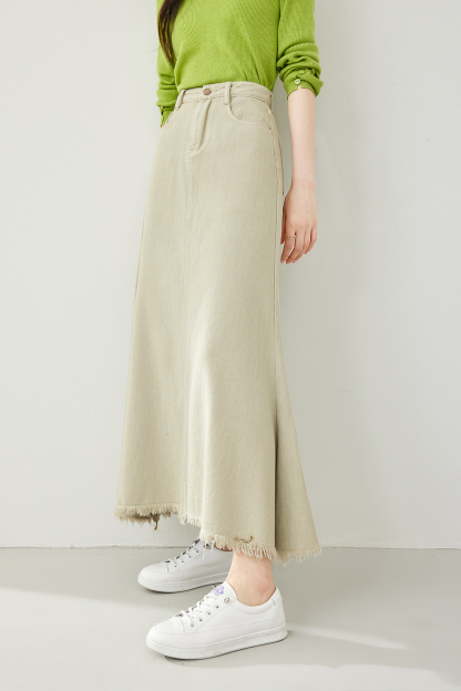 High Waist Fishtail Denim Skirt