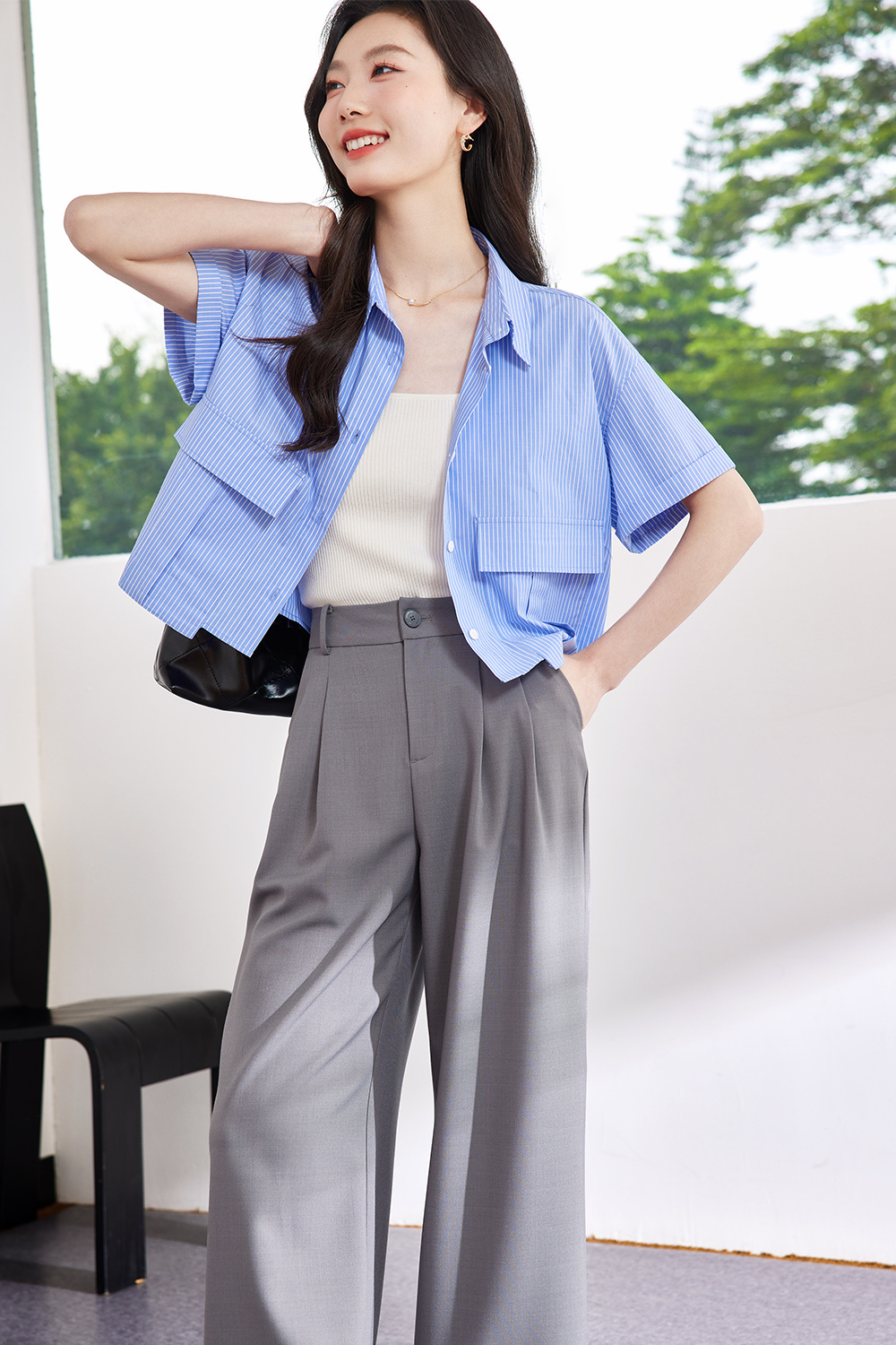 Casual Silhouette Striped Shirt