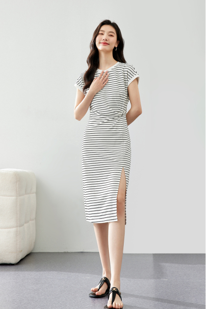 Pleated Cinched Waist Dress