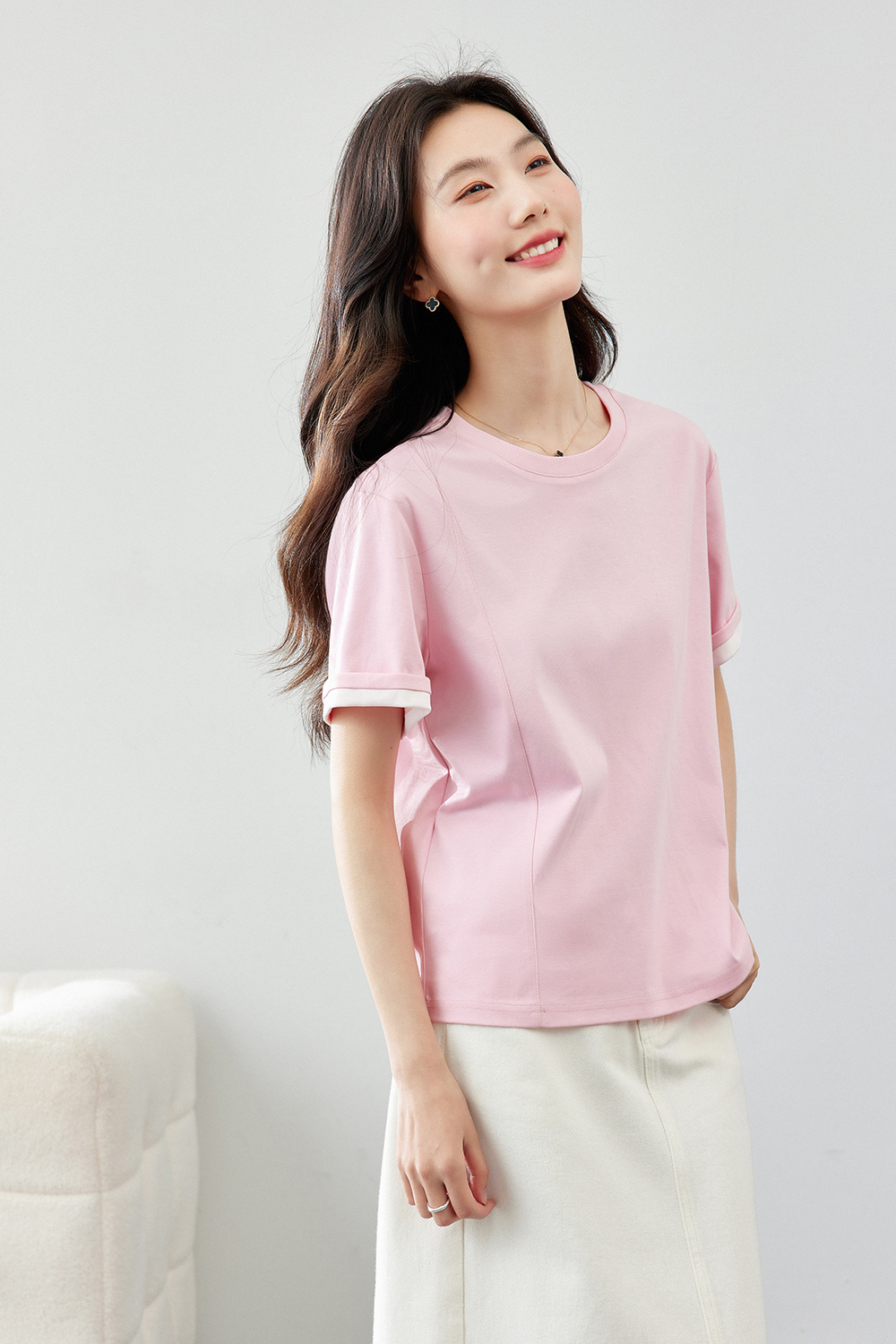 Light Luxury Mercerized Contrast Color T-Shirt