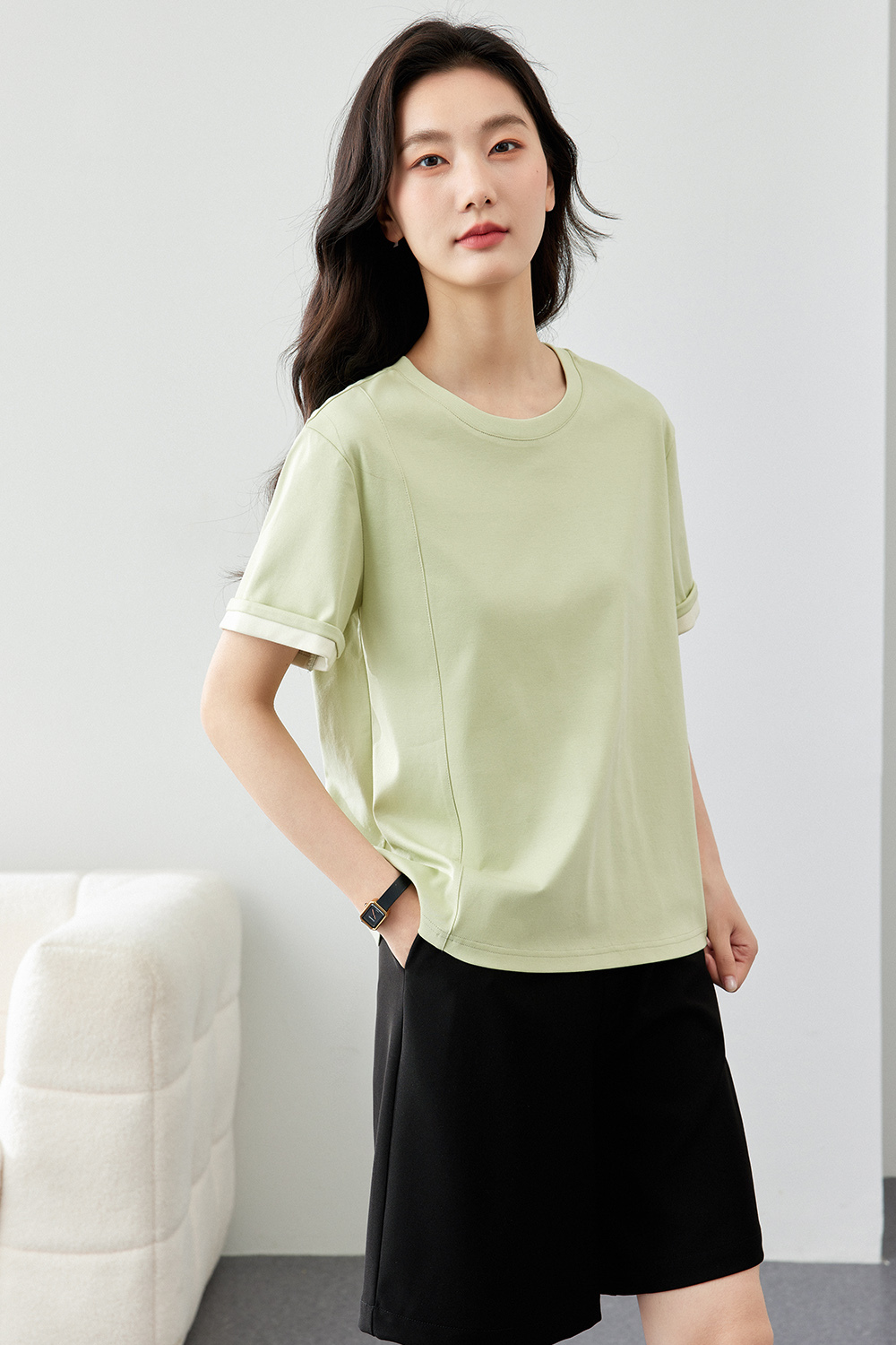 Light Luxury Mercerized Contrast Color T-Shirt