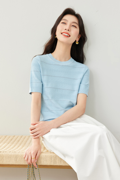 Blue Eyelet Knit Sweater