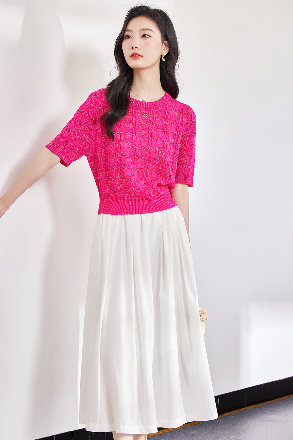 French Hollow Solid Color Knit Sweater
