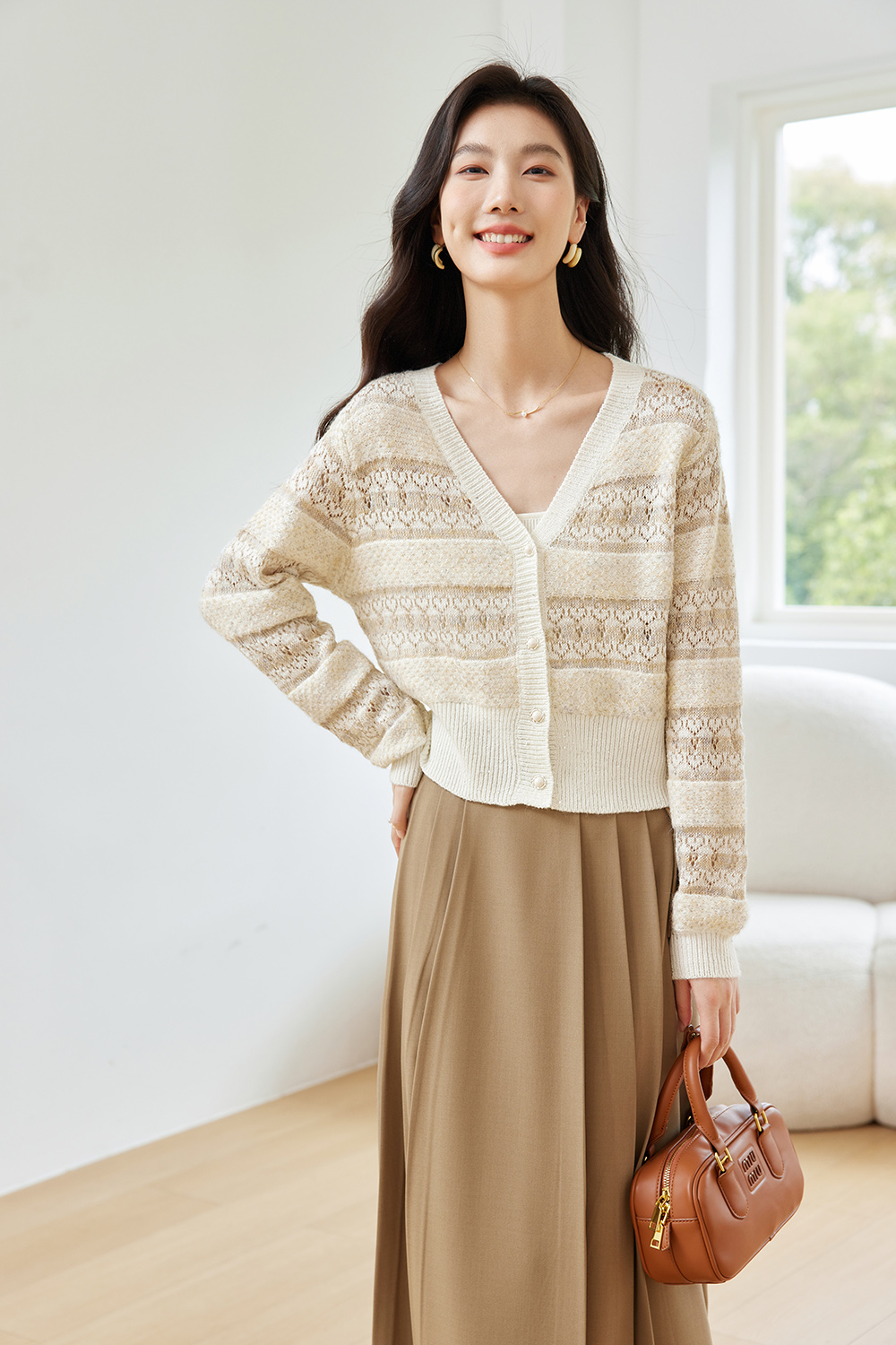 Striped Gentle Style Knitted Cardigan