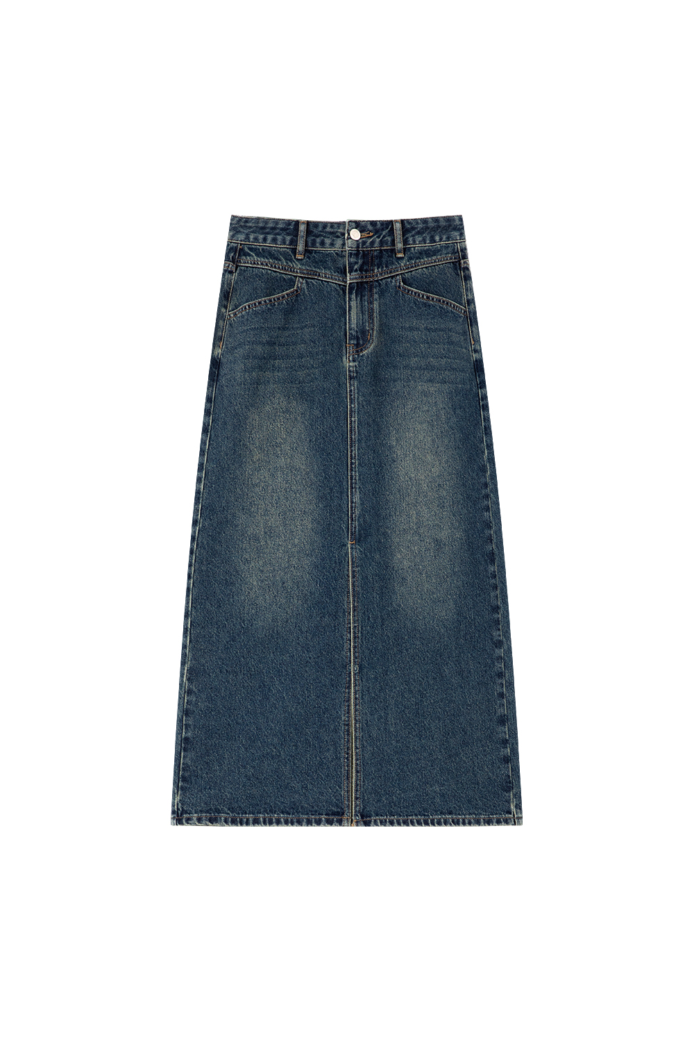 High-Cotton Slit Denim Skirt