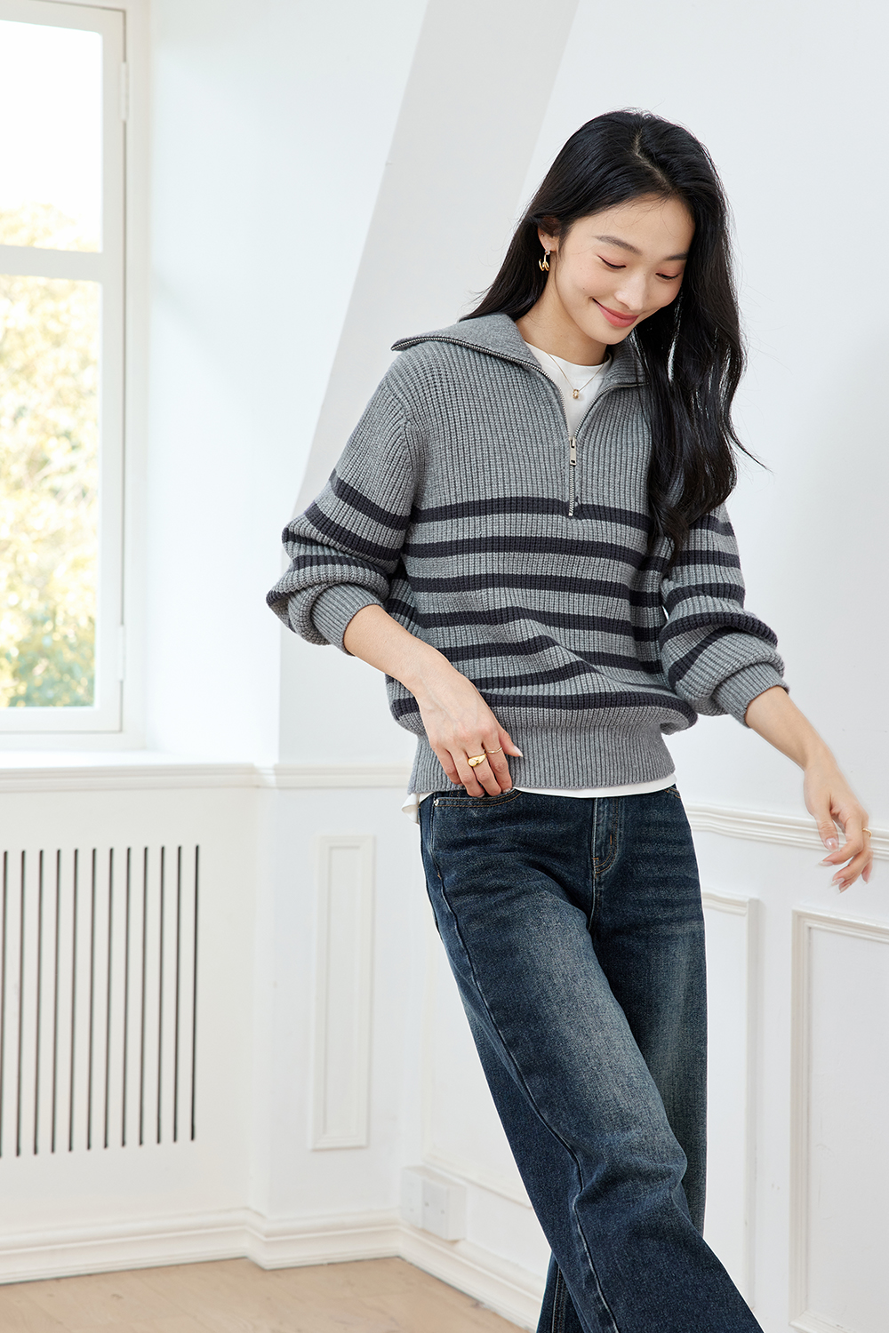 Lazy Style Striped Knitted Sweater-VIMLYSTORE