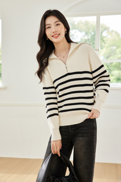 Lazy Style Striped Knitted Sweater