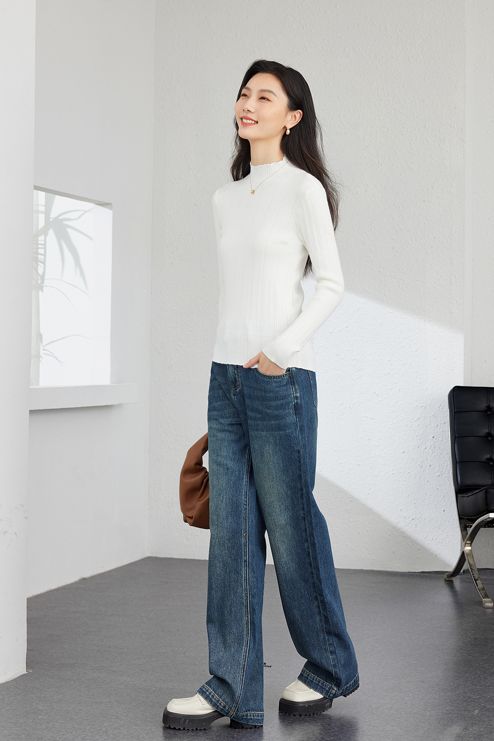 Solid color  Inside base knitted sweater-VIMLYSTORE