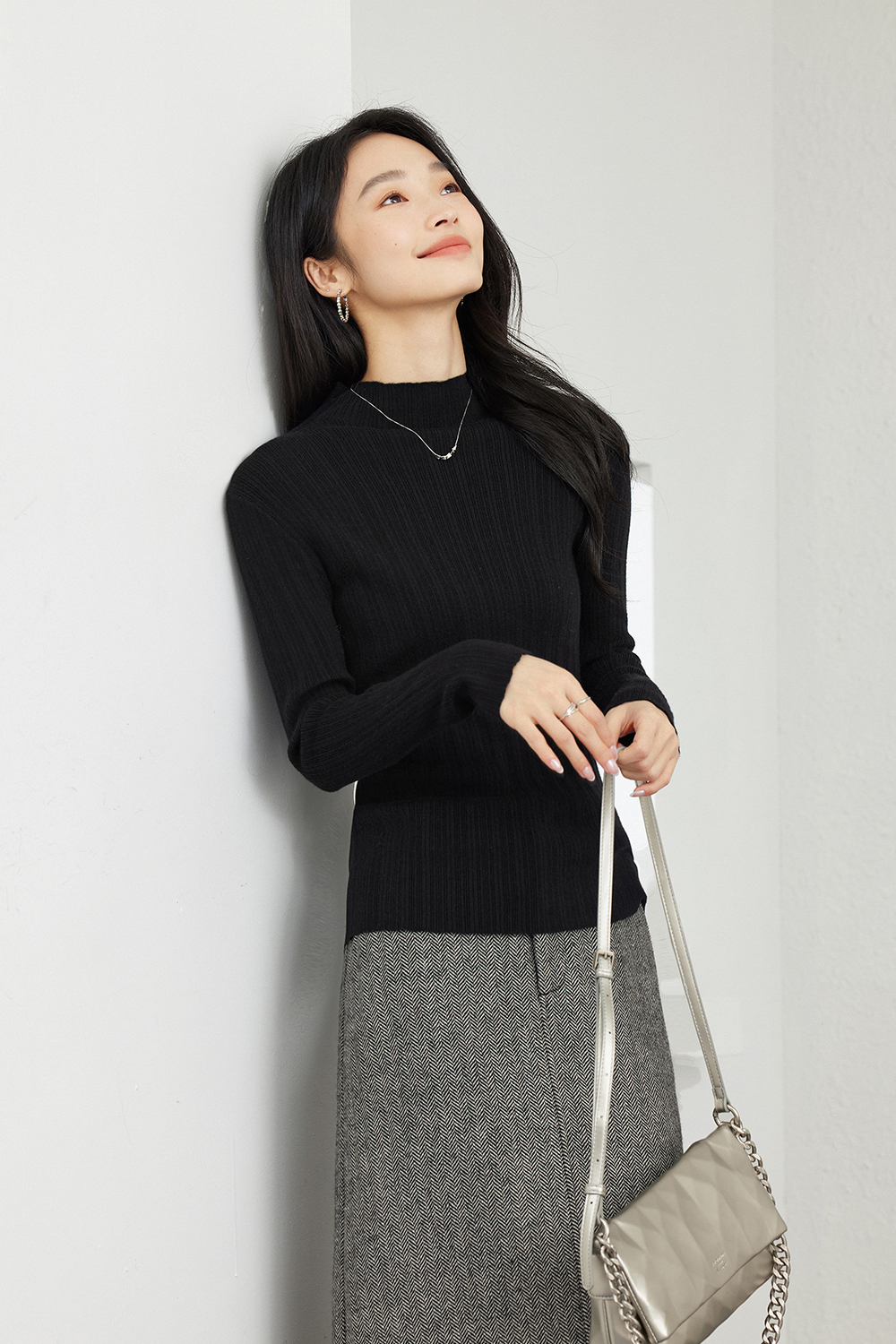 Solid color  Inside base knitted sweater-VIMLYSTORE