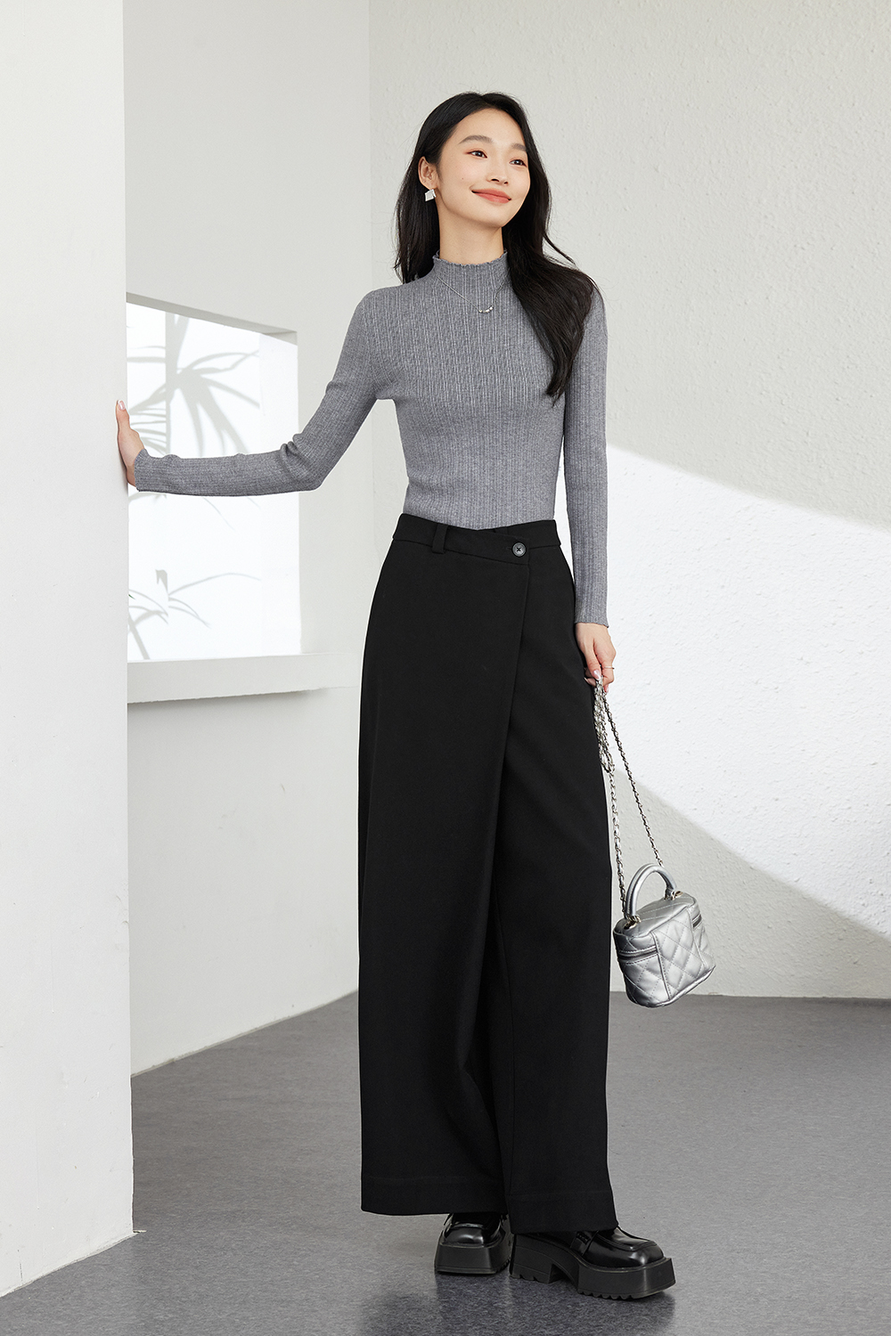 Solid color  Inside base knitted sweater-VIMLYSTORE