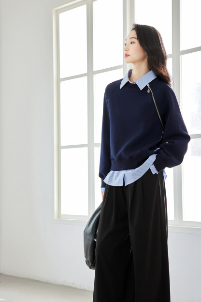 School style spliced sweatshirt