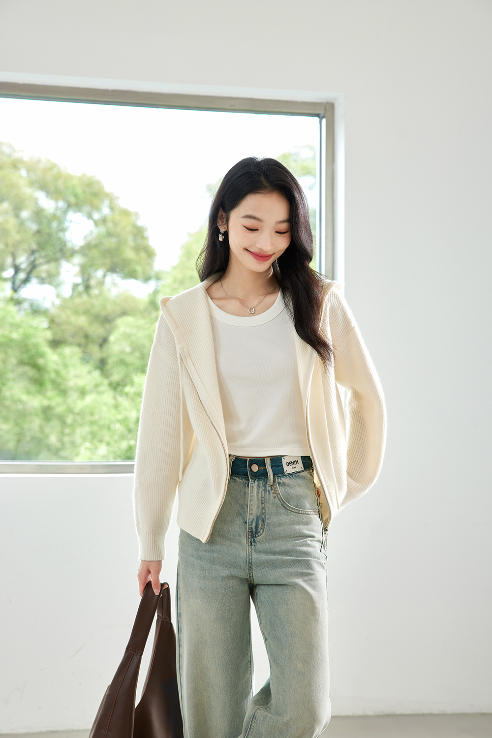 Lazy style hooded knitted jacket-VIMLYSTORE