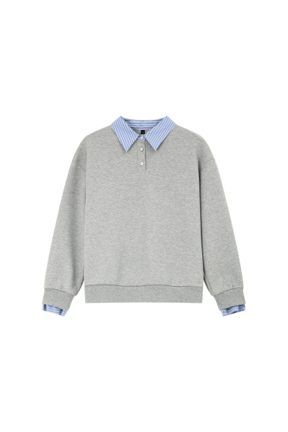 School Style Spliced Lapel Sweatshirt