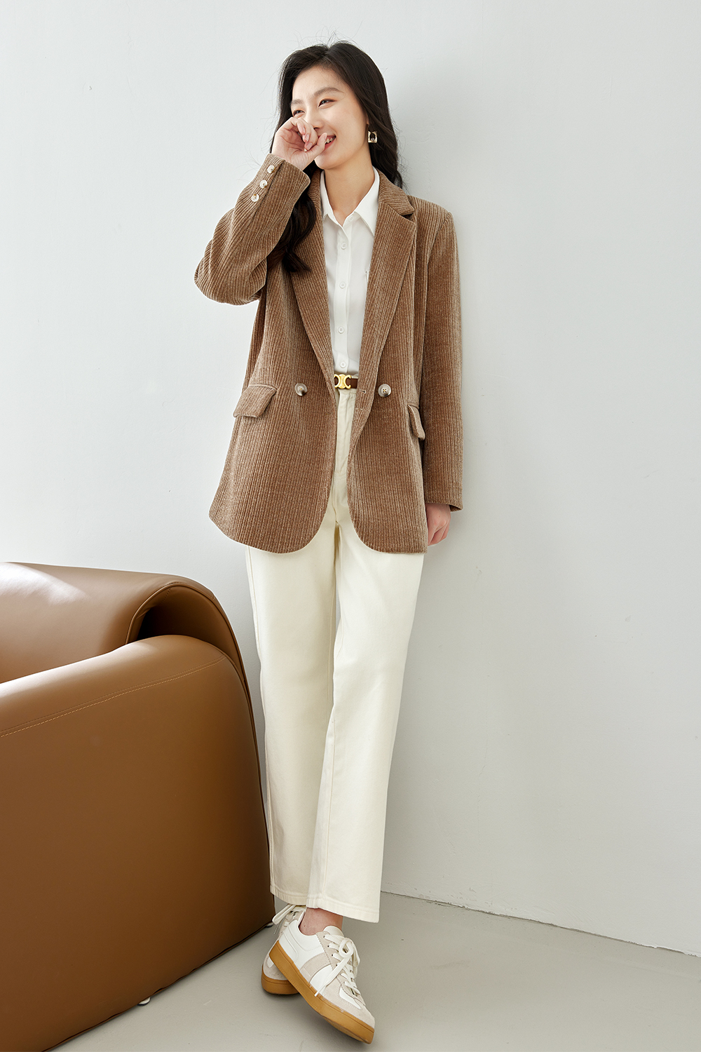 Loose-waisted thick coat