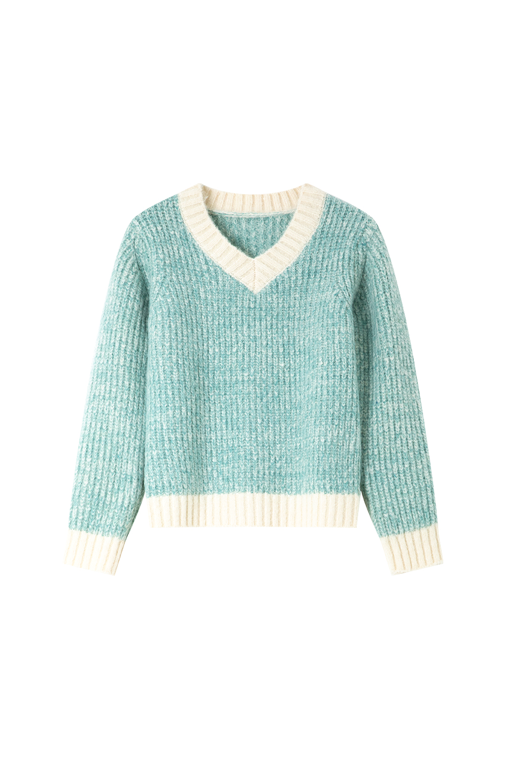 Gentle Contrasting Color V-Neck Knitted Sweater