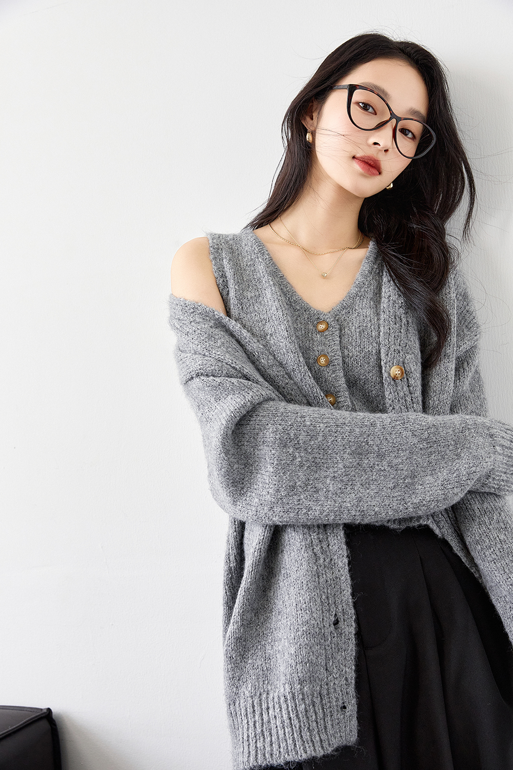 Wool Blend Knitted Top Two-Piece Set