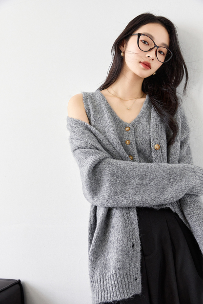 Wool Blend Knitted Top Two-Piece Set