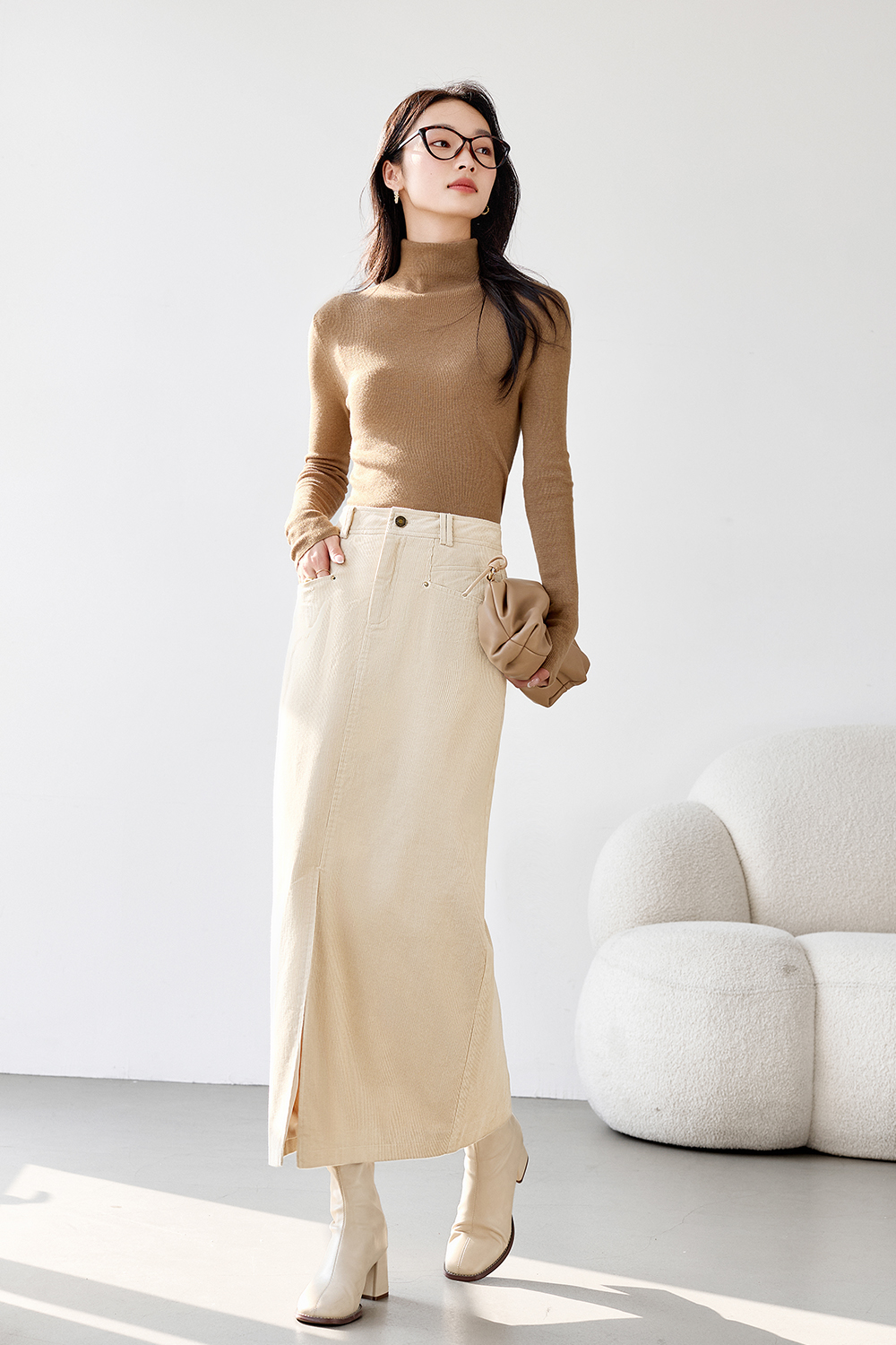 Corduroy Retro Midi Skirt-VIMLYSTORE