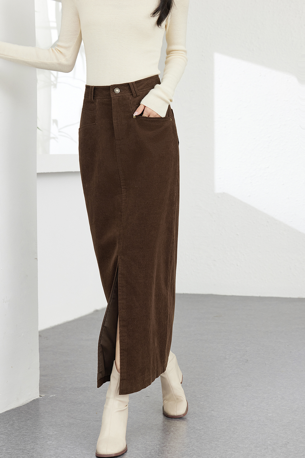 Corduroy Retro Midi Skirt-VIMLYSTORE