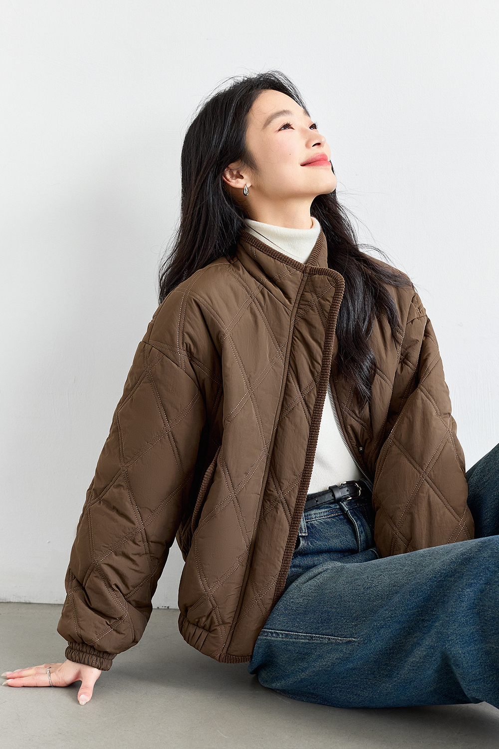 Stand-up collar diamond-quilted cotton-padded jacket-VIMLYSTORE