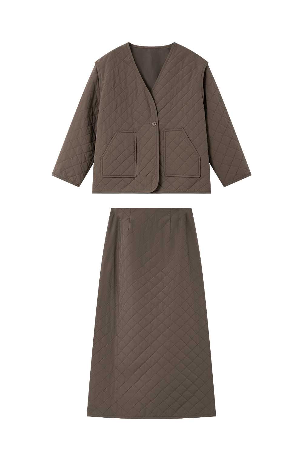 Classic Brown Diamond-Quilted Padded Set