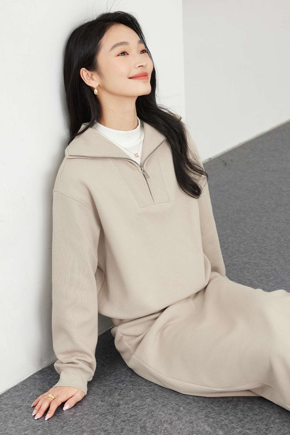 Halfzippered Sweatshirt Set-VIMLYSTORE