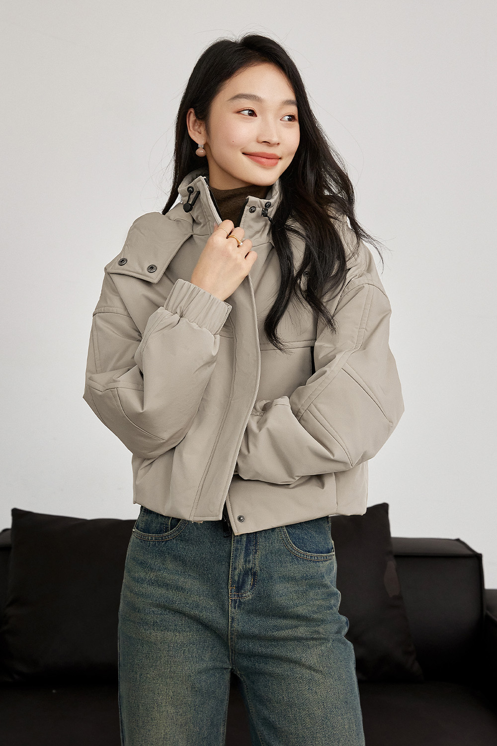 Hooded Short Cotton Coat-VIMLYSTORE