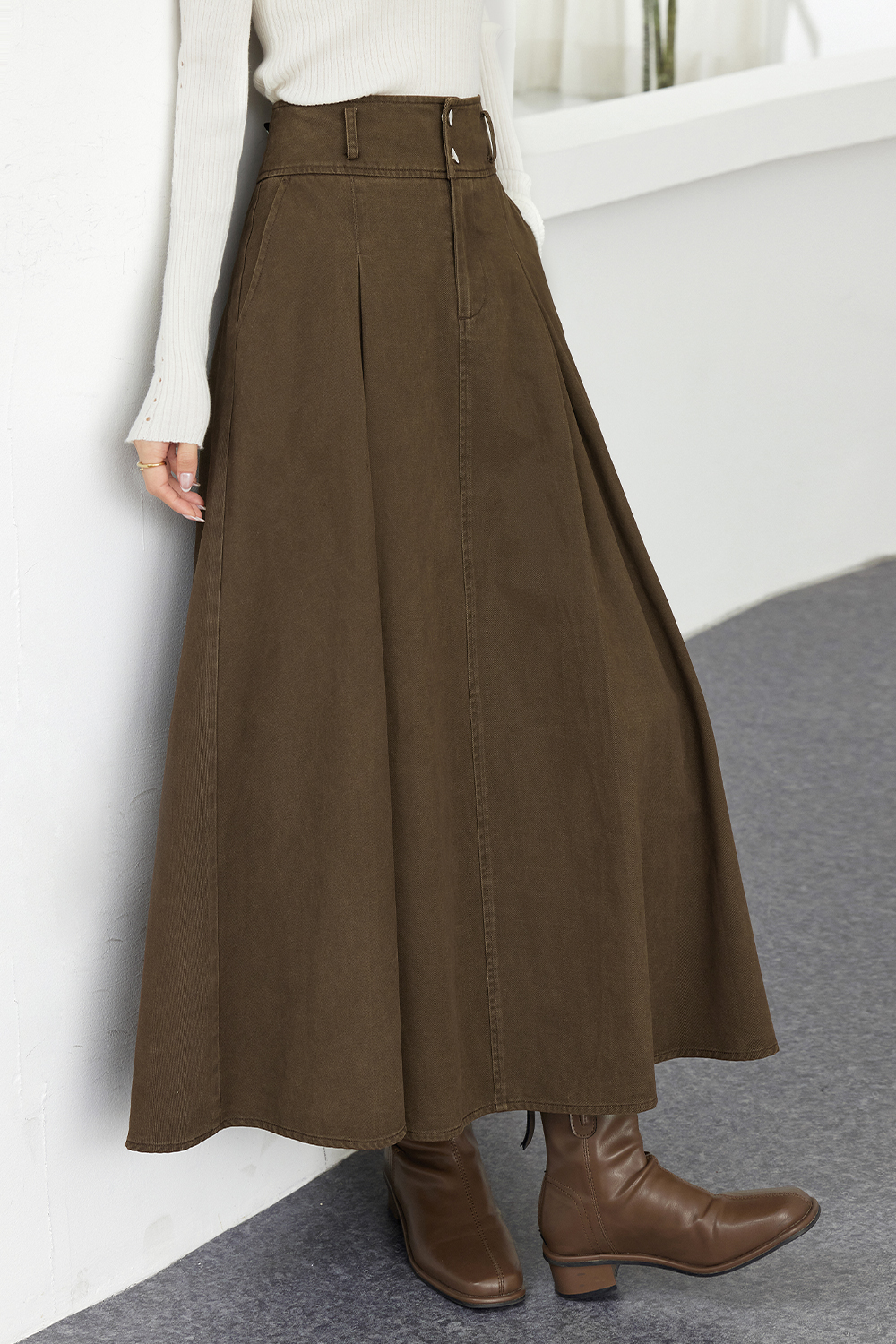 Cotton Metal Button Skirt-VIMLYSTORE