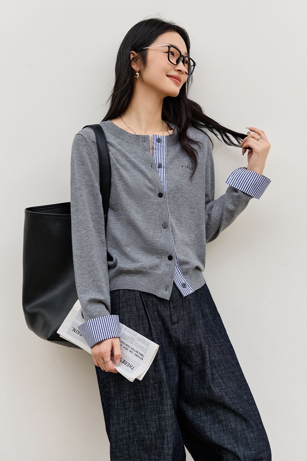 Striped Patchwork Design Knitted Cardigan-VIMLYSTORE