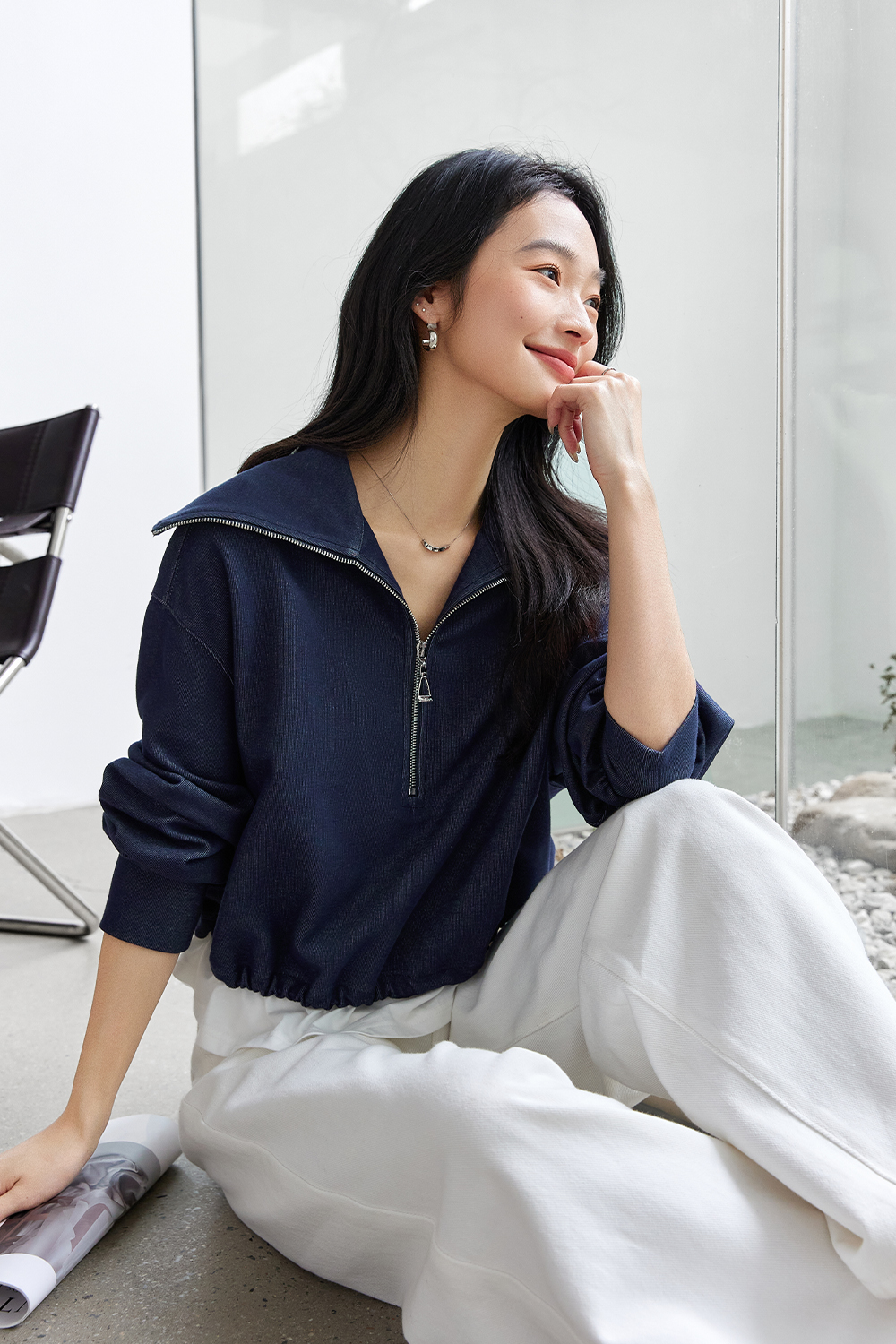 Two-Color Textured Sweatshirt-VIMLYSTORE