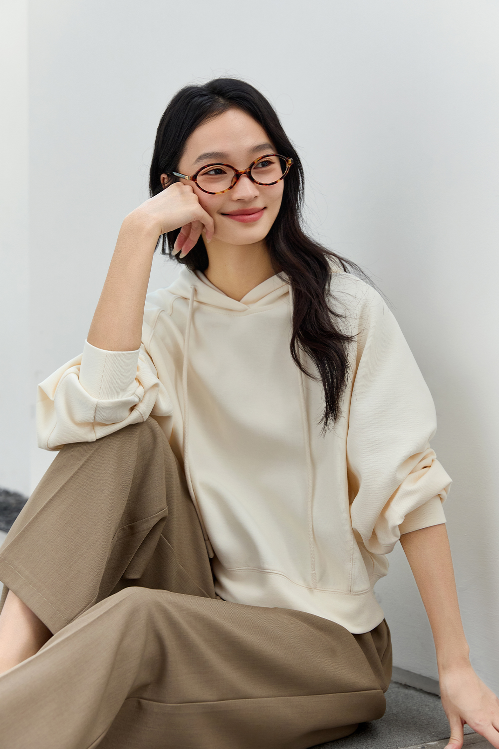 Solid Color Hooded Knitted Sweatshirt-VIMLYSTORE