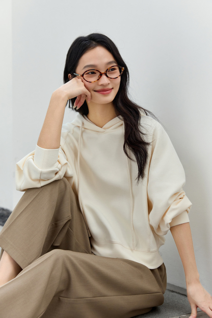 Solid Color Hooded Knitted Sweatshirt