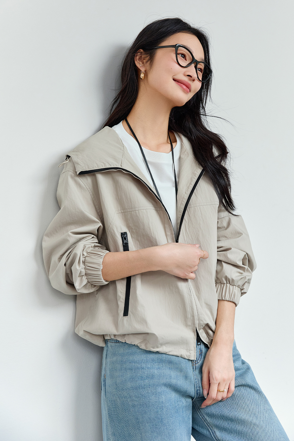 Contrast Color Hooded Jacket