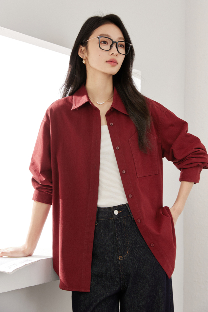 Wine Red Long-Sleeved Shirt