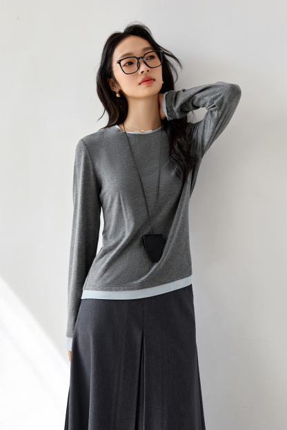 Contrast Color Round Neck T-Shirt