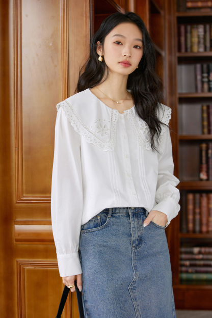 Cotton Lace Baby Collar Shirt
