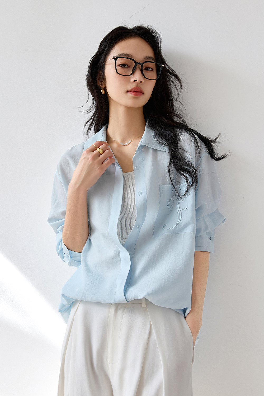 Simple Embroidered Letter Shirt-VIMLYSTORE