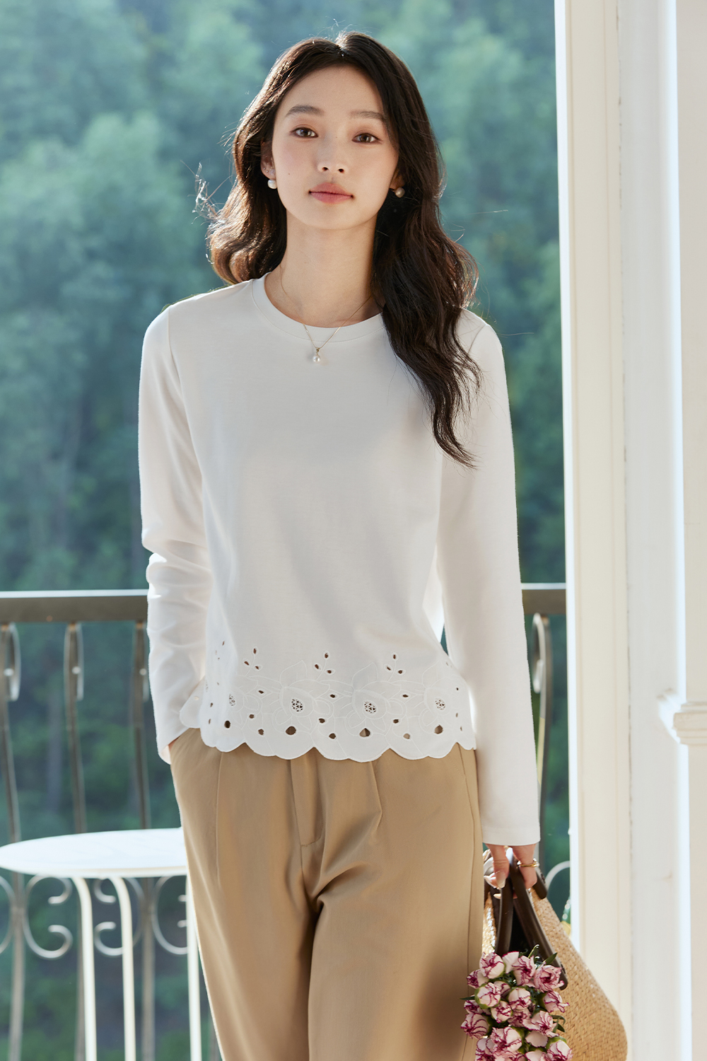 Soft Lace Long-Sleeved T-Shirt-VIMLYSTORE