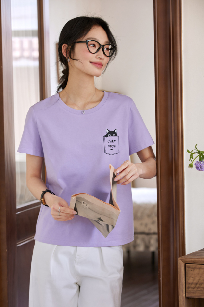 Cotton Pocket Cat T-Shirt