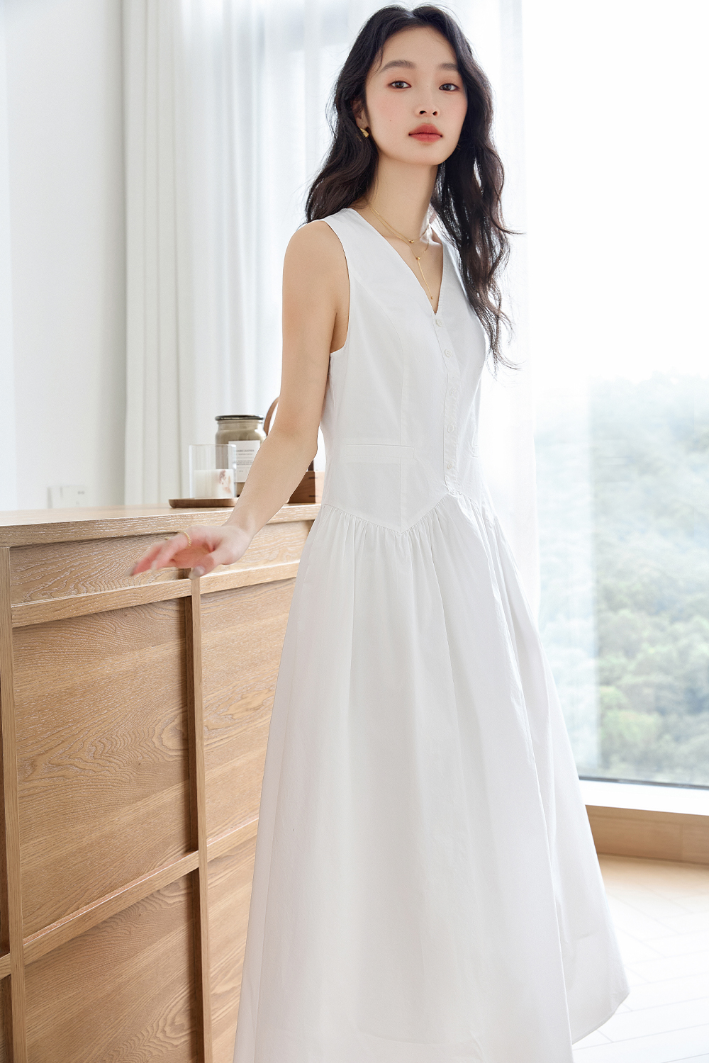 Solid Loose Cotton Dress-VIMLYSTORE