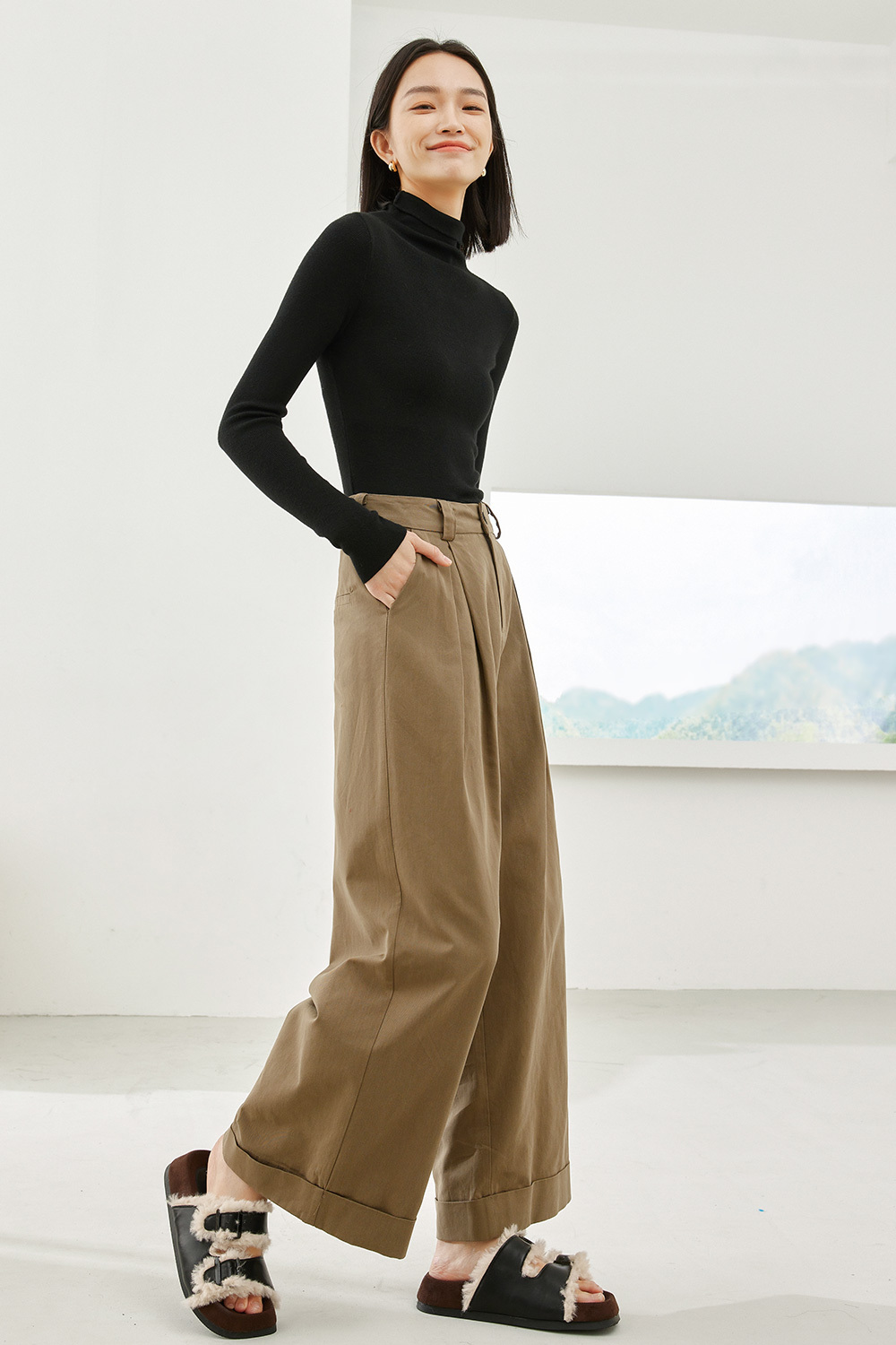Simple commuter mid-waist casual pants