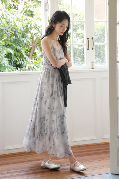 Knitted Cardigan And Floral Long Skirt Combination