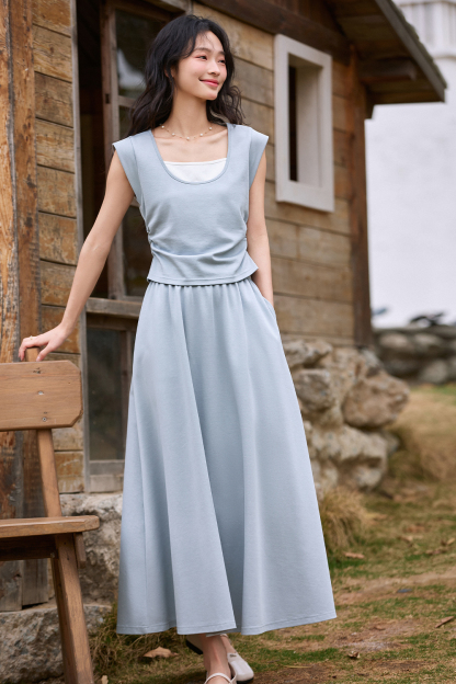 Fresh Style Light Blue Long Skirt Suit
