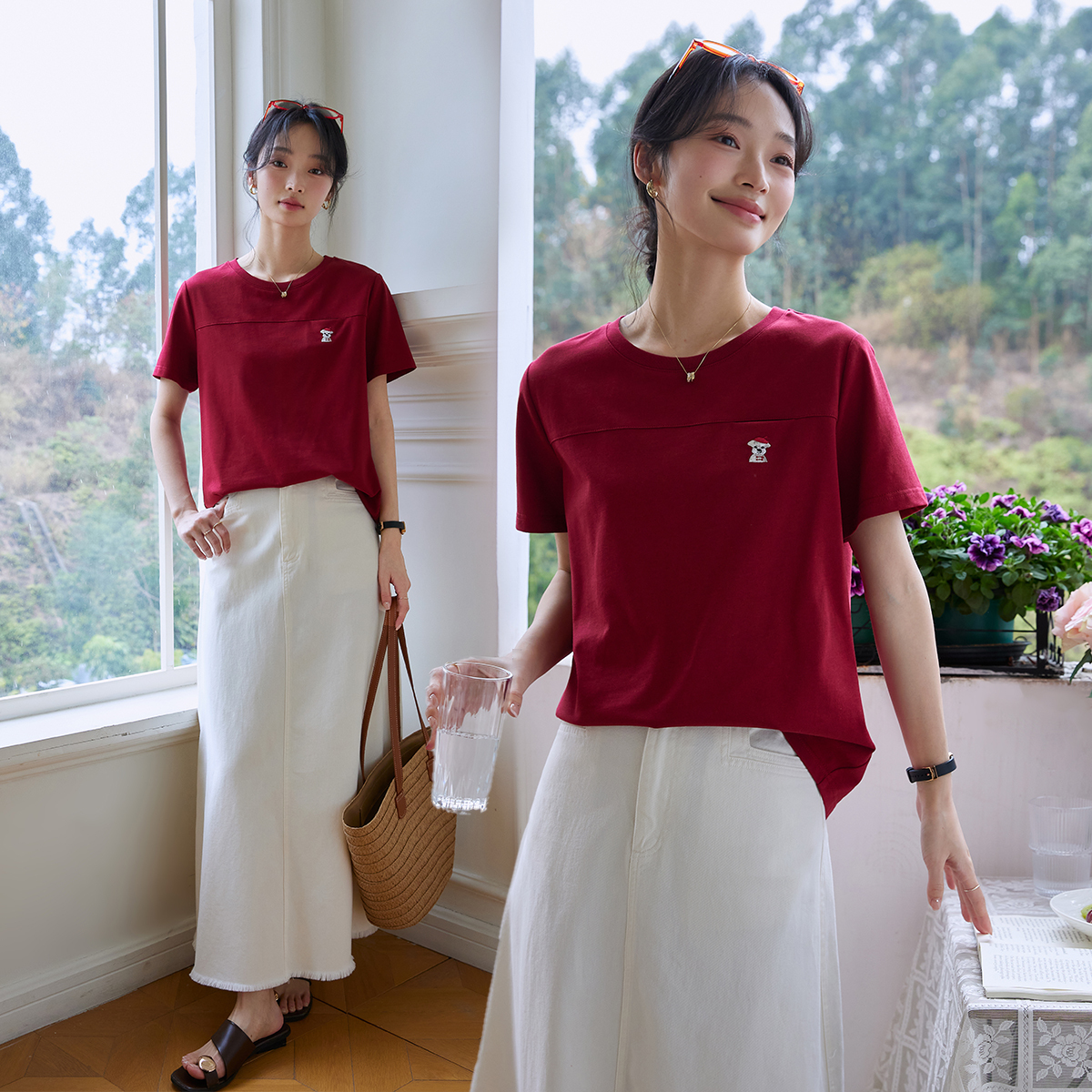 Animal Embroidery Straight T-Shirt