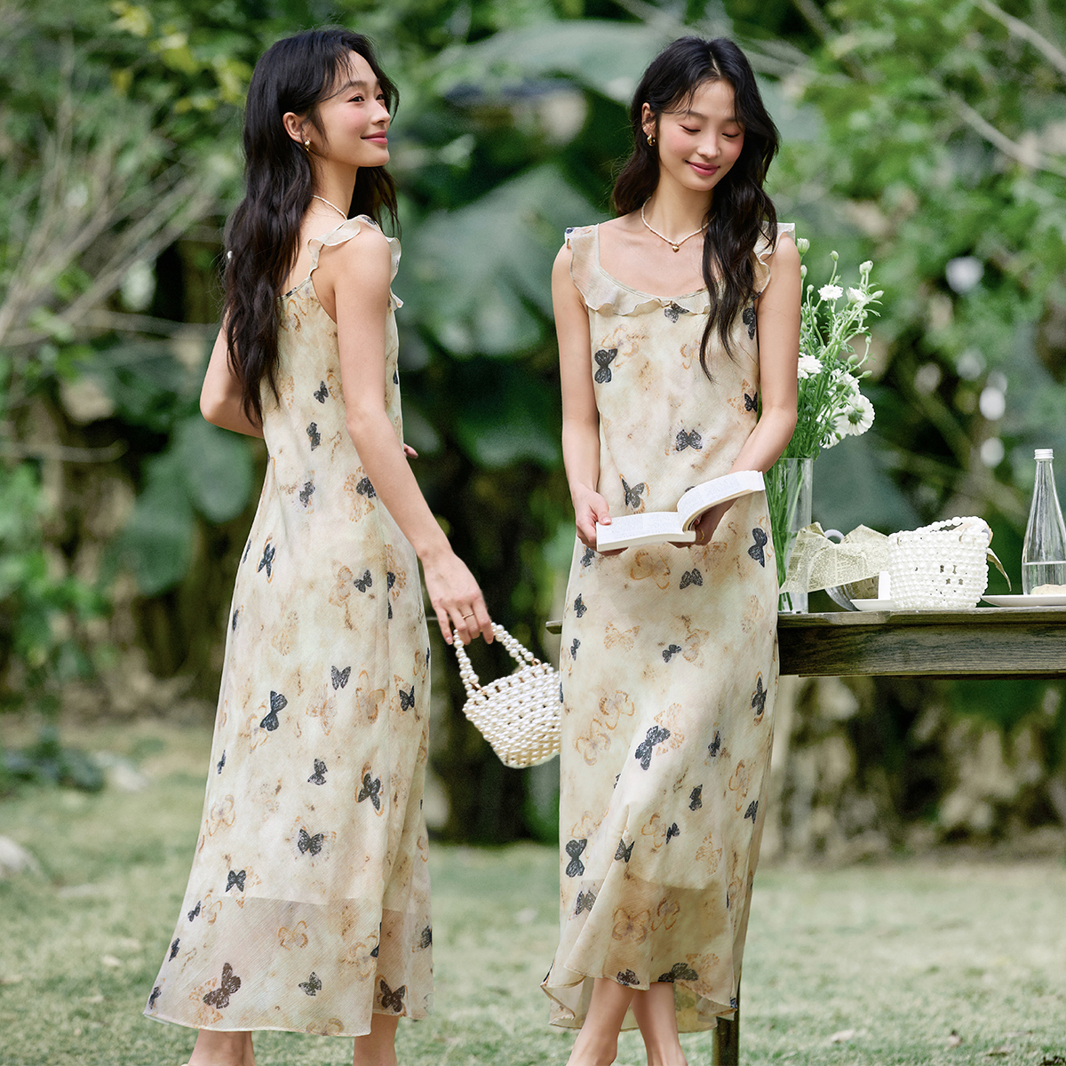 U-Neck Butterfly Suspender Dress