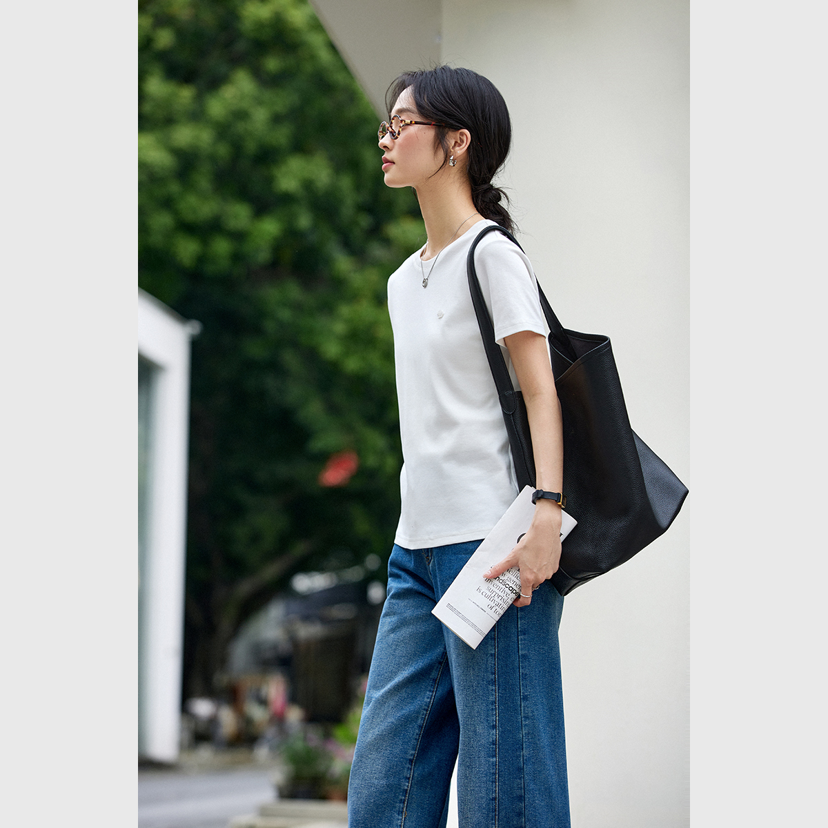 Back Hollow Solid Color T-Shirt
